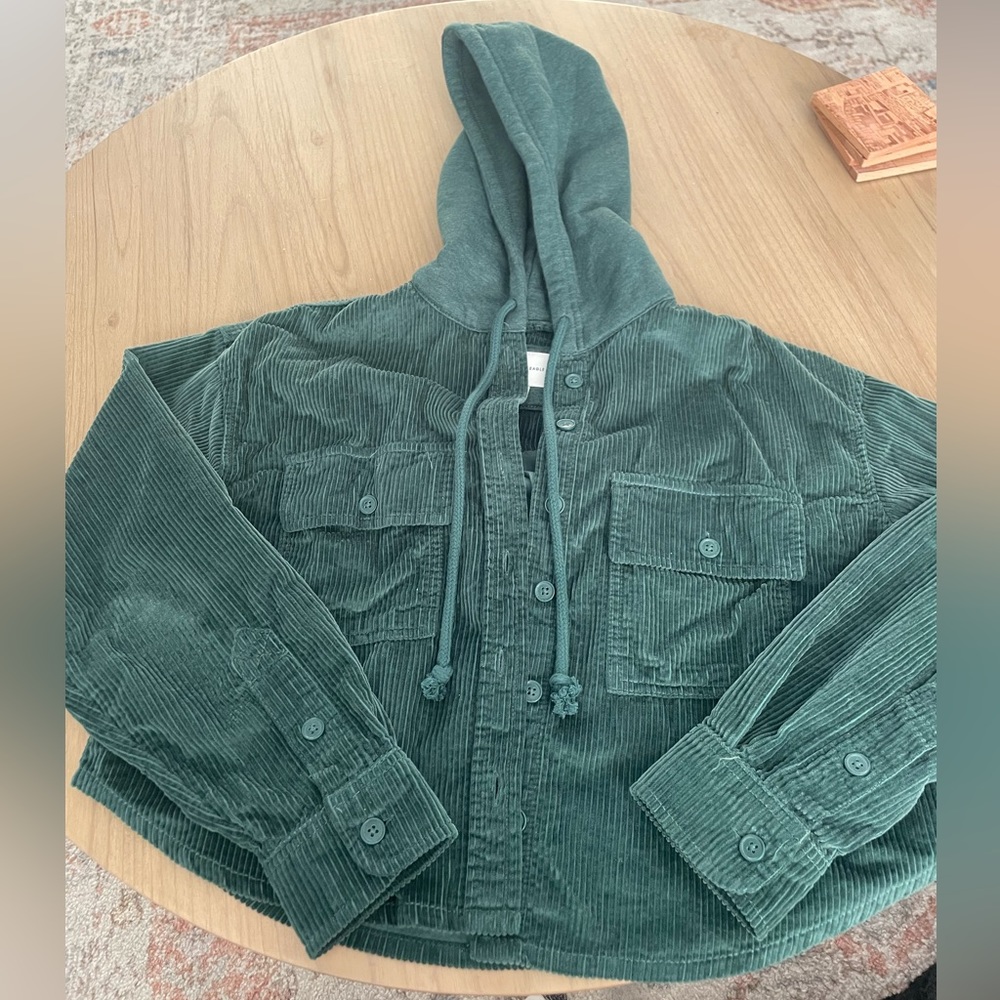 American eagle cropped corduroy hoodie Green